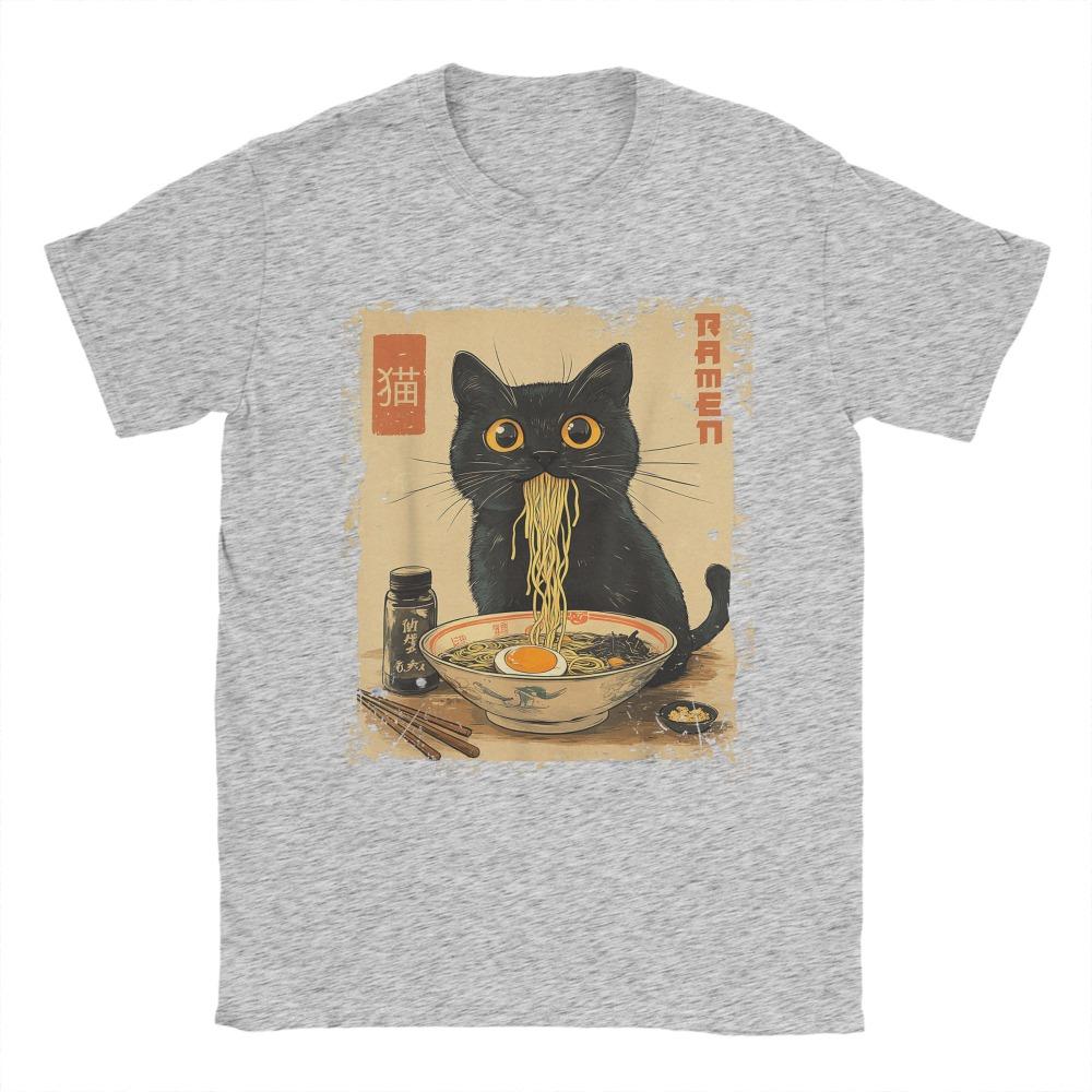 

Cute Anime Ramen Cat T-Shirt for Women - Novel Round Neck Short Sleeve T-Shirt Gift Clothing Graphic T Shirts Summer Streetwear S