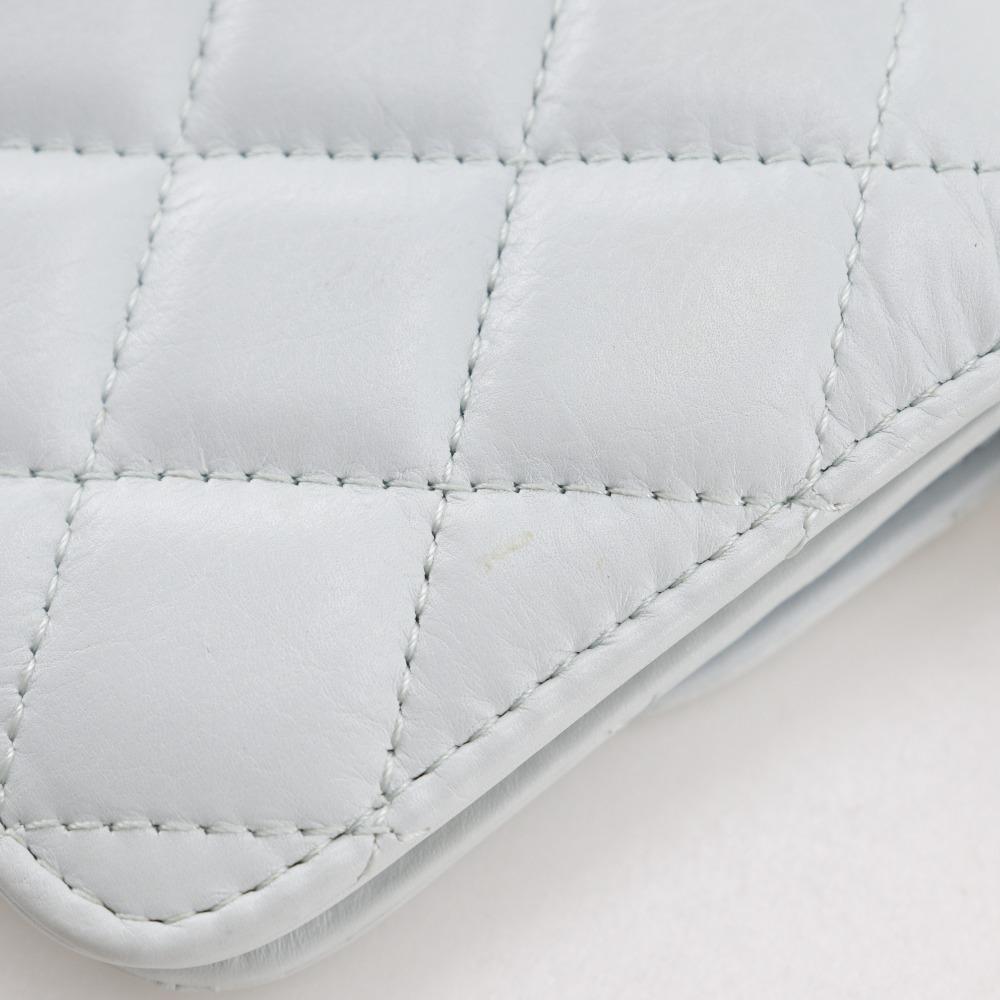 CHANEL Pearl strap flap wallet Shoulder Bag AP1838 Matelasse light blue leather/Fake pearl Women Used