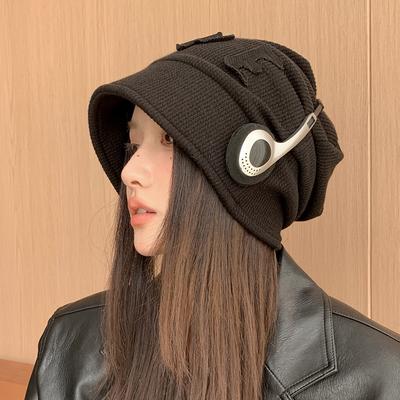 Autumn and Winter Bag Head Hat Women's Big Head Circumference Shows a Small Face Cold Hat Retro Versatile Stacking Hat Wool Knitted Hat