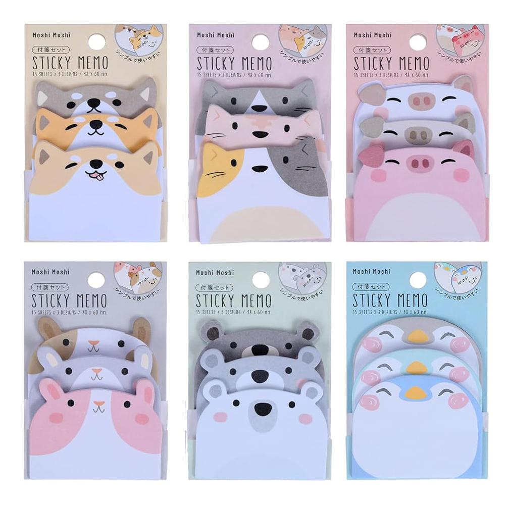 270 Sheets 6 Pads Cute Cartoon Sticky Notes Kawaii Animals Shape Markers Flags Self-Stick Memo Pads Office Gifts Tab Supplies