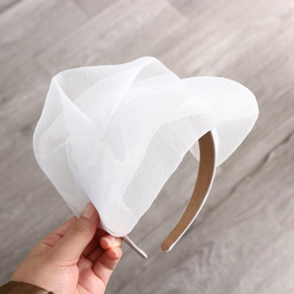 French Style Mesh Hair Hoop Bead Hat Shape Hairband Vintage Yarn Half Hat Headband  Girl