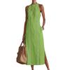 YYFS Women's Fashion Summer Spring Solid Color Print Sleeveless O-Neck Loose Waistline Casual Dresses