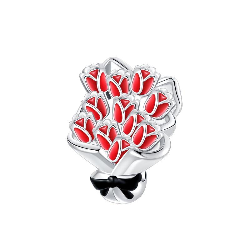 New Original Copper Colorful Flower Charms Roses Tulips Daisies Beads For Necklace Diy Bracelet Present Jewellery