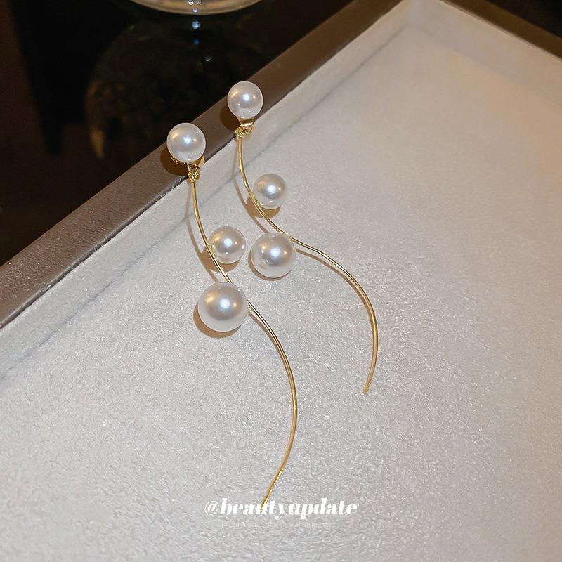 Silver Needle French Pearl Fringed Earrings Gentle Elegance High Temperament Earrings French Fashion Long Earrings Women