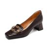 Vintage Sheepskin Summer Autumn Thick High Heels Party Shoes Women Square Toe Crystal Buckle Wedding Pumps