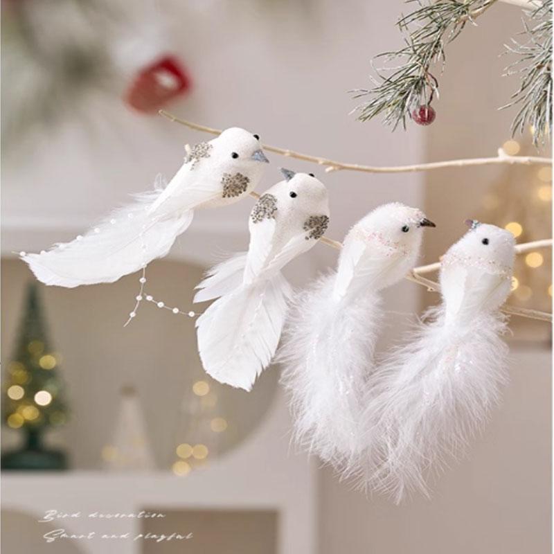2Pcs Christmas Tree Pendant Bird Decoration White Foam Simulated Bird Pendant Artificial Handmade Christmas Home Decoration