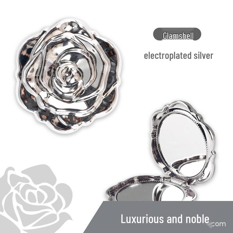High-Grade Metallic Rose Foldable Double-Sided Handheld Makeup Mirror with Magnification