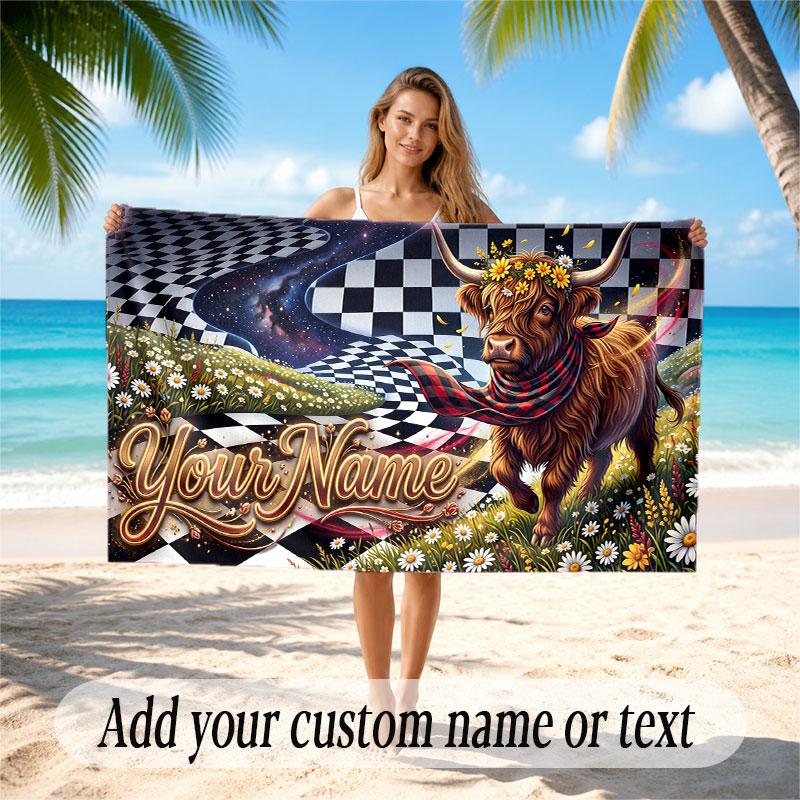 Floral Garden Theme Soft Beach Towel Personalized Custom Name Text Towel Portable for Beach Pool Travel