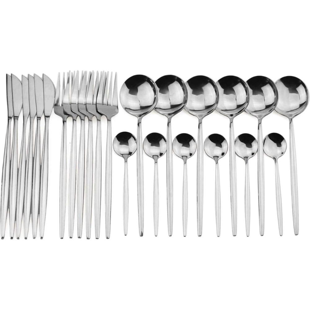24 Pieces Flatware Cutlery Set Stainless Steel Tableware Dessert Tea Spoon Dishwasher Safe for Home Dining Room Kitchenware