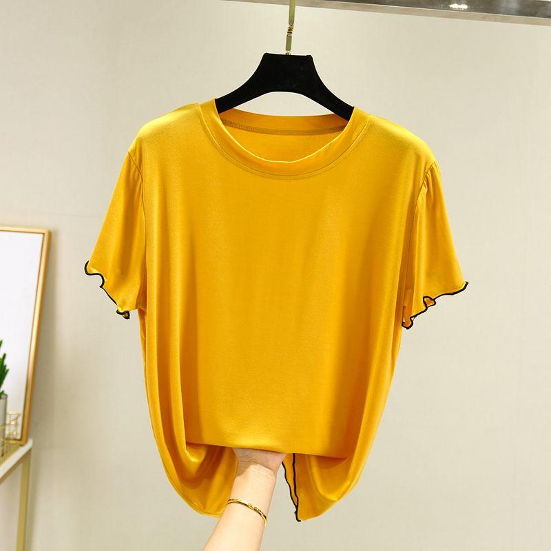 

Футболка с рукавом женская летняя свободная, максимально простая в сочетании, модальная с круглым вырезом, базовая, тонкая, в западном стиле, для ношения под одежду, облегающий топ с рукавами до локтя Yellow L (recommended 50.00 kg-60.00 kg