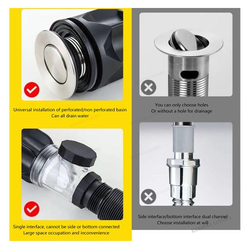 Flip Top Anti-Lukt Avloppsrör Set Köksvask Avlopp Infällbart Deodoriserande Filter Flexibelt Stuprör Badrum Anti-Täppning
