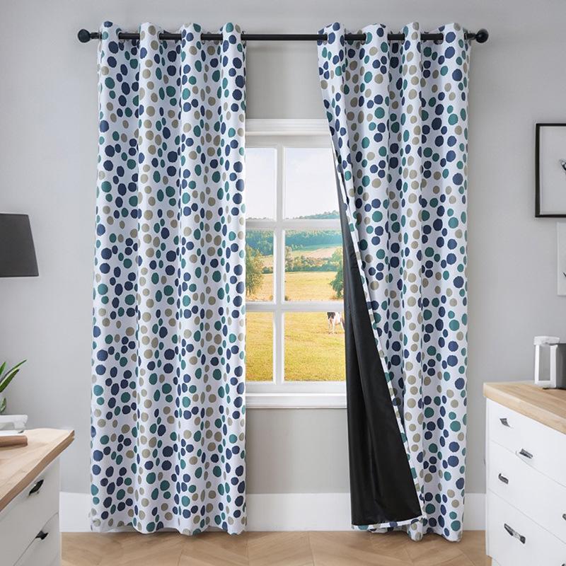 

Simple Full Blackout Printing Curtain Finished Punched Bedroom Living Room Balcony Sun Protection And Heat Insulation 2pcs*130*214 piece