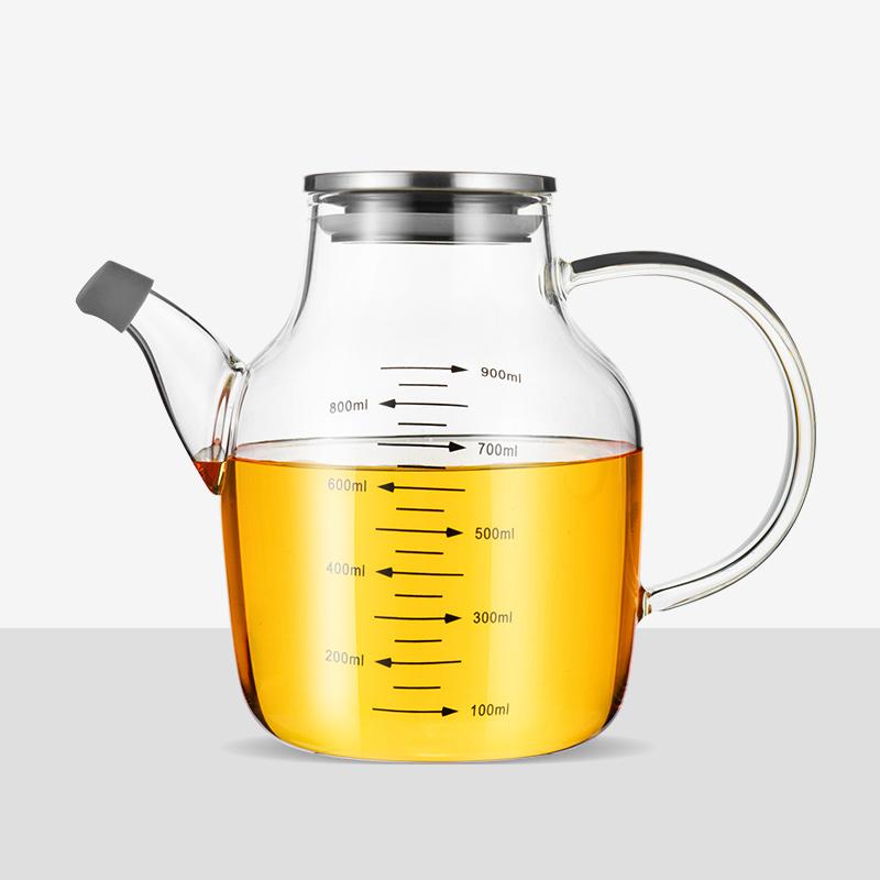 Steel Lid Glass Oil Pot Large-capacity Transparent Soy Sauce Vinegar Bottle Leak-proof Fragrant Oil Tank Kitchen Tools