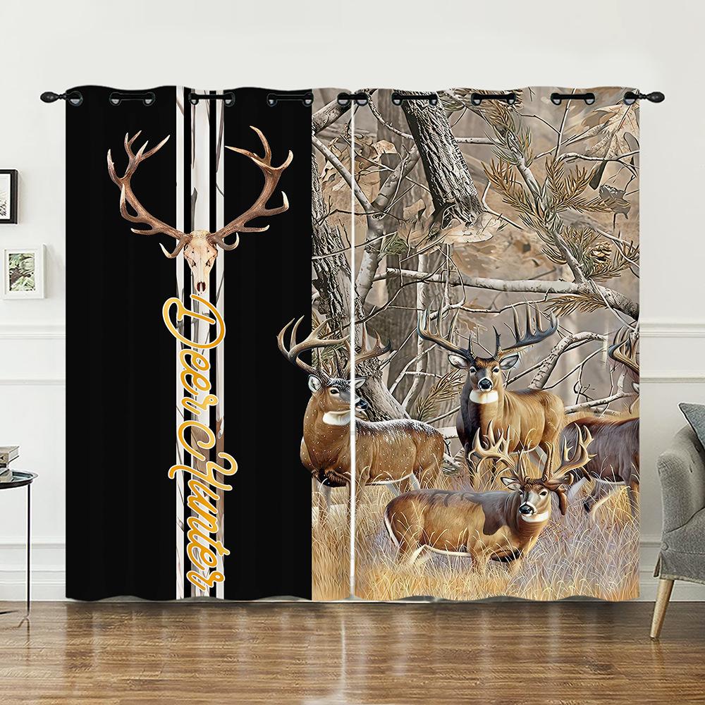Curtains Animal Deer Pastoral Curtains Digital Printing Blackout Curtains No Punching