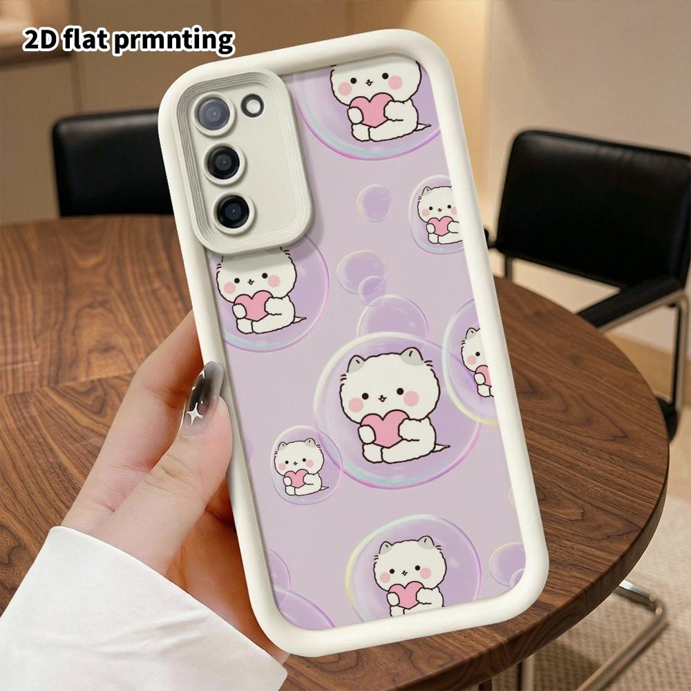 Phone Case: 2D flat Samsung Galaxy A34 A35 M05 M06 S20 S22 S21 FE Plus 5G protective case, hugging little white cat, perfect Christmas and Halloween h
