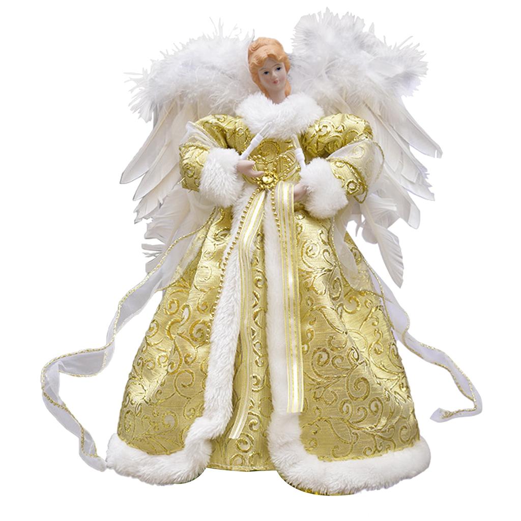 Wirlsweal Anjo de Natal Topo Anjo Boneca Estrela Topo de Árvore Iluminado Reutilizável Decoração de Pena Bom Detalhe Decoração Topo de Árvore de Natal Festa de Ano Novo