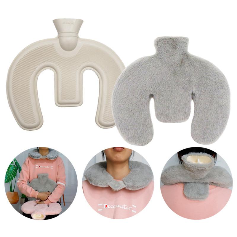 

Многоразовая герметичная U-образная грелка для шеи, бутылка с горячей водой, плюшевый чехол, мягкая, уютная, зимняя, для холодной погоды, для мамы, Рождество, день рождения серый