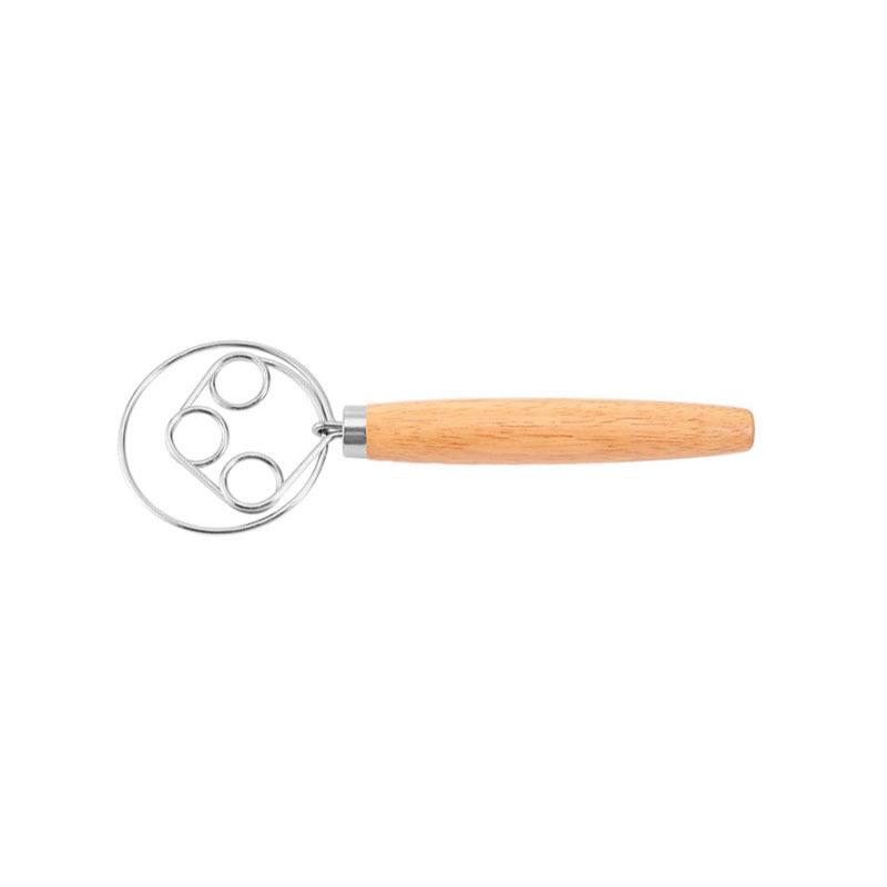 13" Oak Handle Danish Dough Mixer & Egg Beater - Stainless Steel Whisk Tool