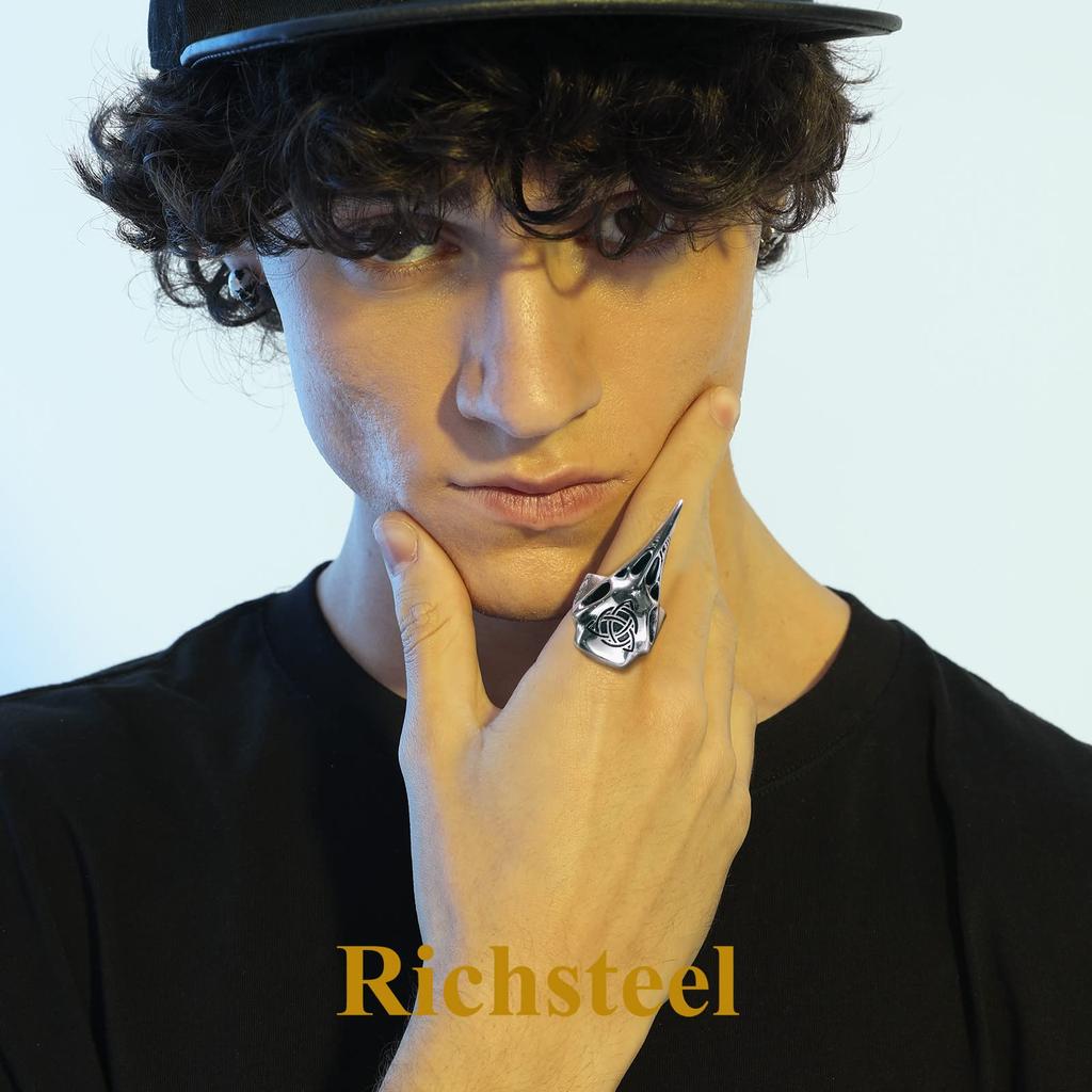 Richsteel Celtic Ring Crow Ring Stainless Steel Lucky Charm Jewelry Antique Unique Animal Bird Accessory Size 27 Birthday Gift Men's