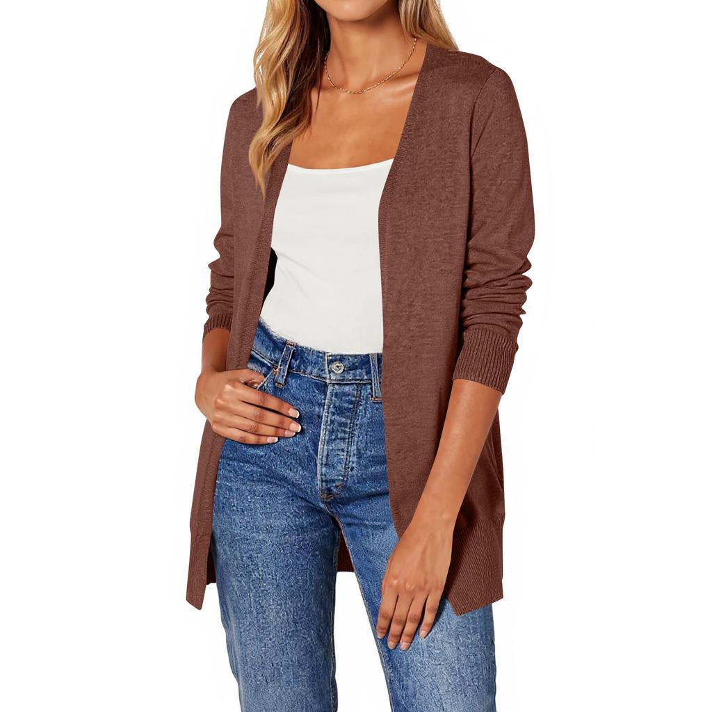 Women‘s Round Neck Long Sleeve Lace-Up Fitted Cardigan Coat