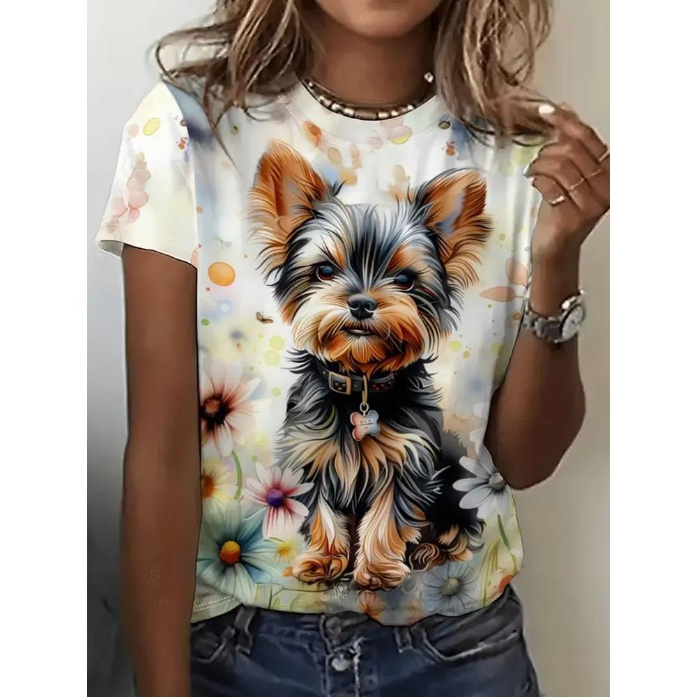 Daily Breathable Animal Print Top Women's Versatile Short-sleeved Fashion Loose T-shirt Comfortable T-Shirts Women’s