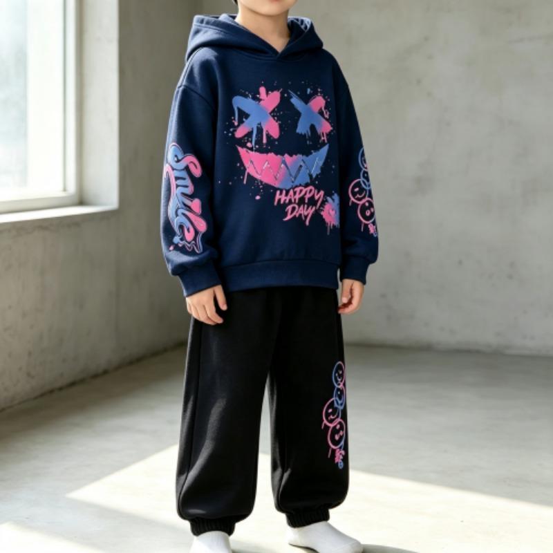 Fashion Smile Graffiti Letter Happy Day Print Kids Hoodie Street Hip Hop Hoody Fashion Hoodies Vintage Boy's Girl Clothes