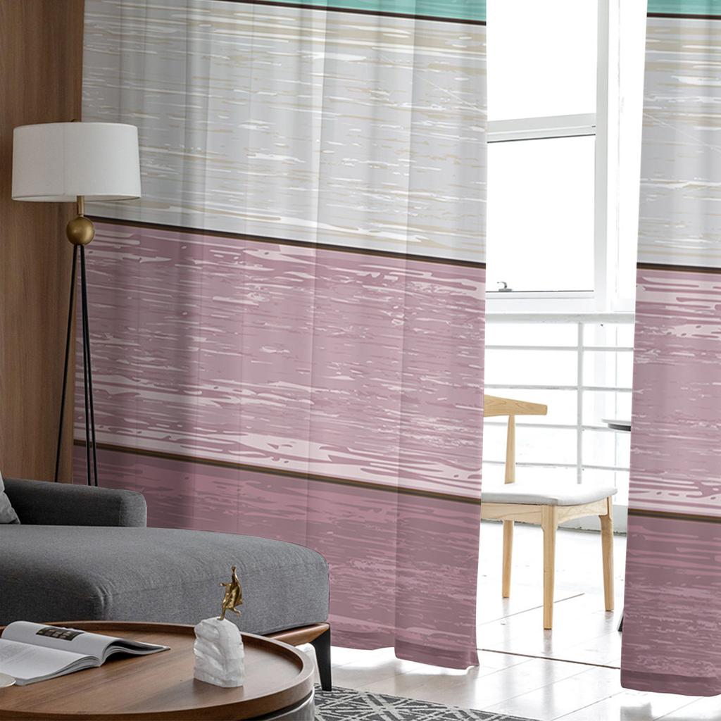 Faux Wood Grain Ocean Green Purple Gradient Voile Sheer Curtains Living Room Window Tulle Curtain Kitchen Bedroom Home Decor