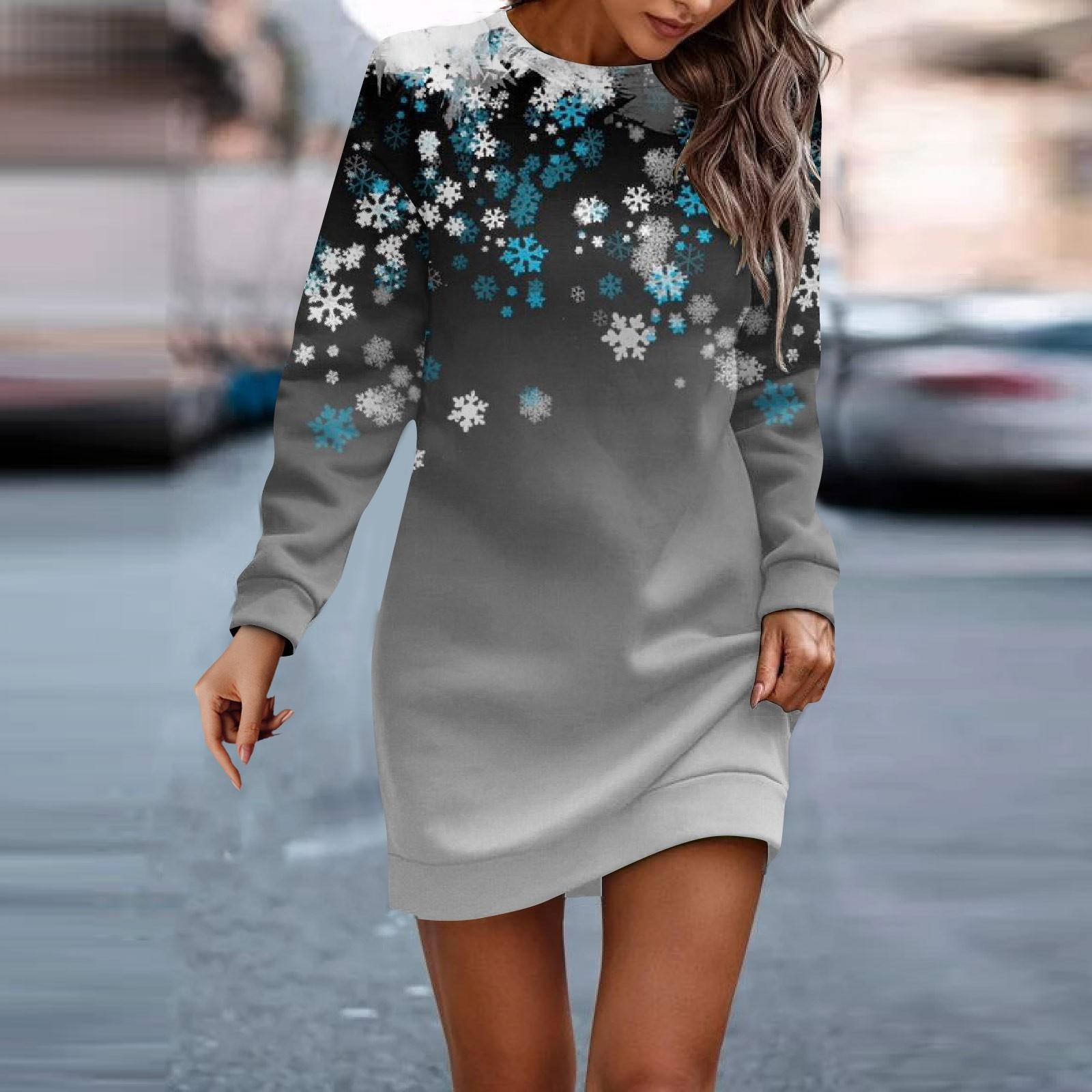 

Платье с длинным рукавом для женщин, повседневное рождественское пуловер с принтом, платье-свитер, осень XXXL серый