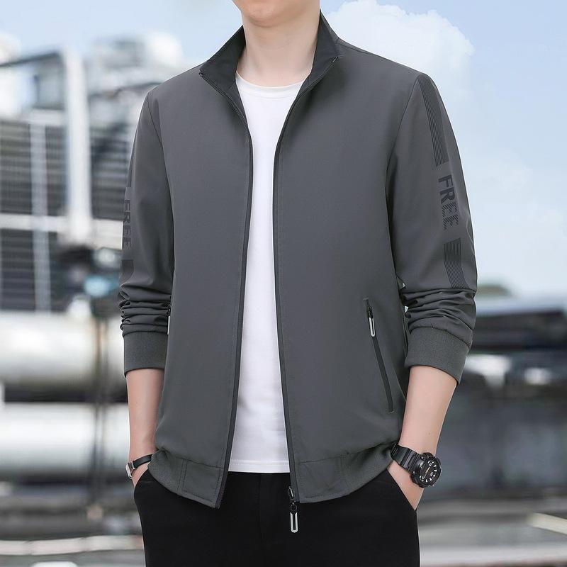 25 autumn and winter new coat men's solid color blue stand-up collar jacket men's casual versatile business jacket