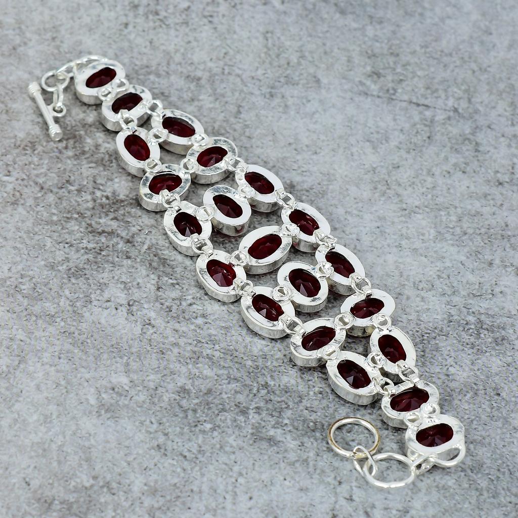 Mozambique Garnet Gemstone Handmade 925 Sterling Silver Bracelet 7-8" M-301