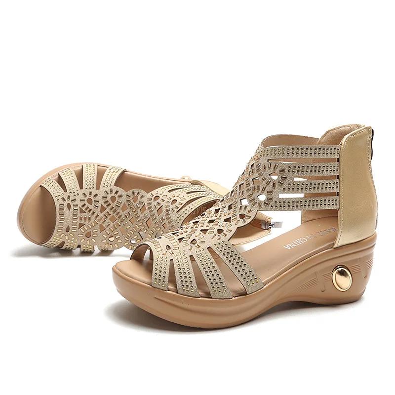 2025 New Fashion Wedge Sandals Women Summer Shoes Elegant Ladies Rome Hollow Out Sandals Female Sandalias Black Wedge Heels