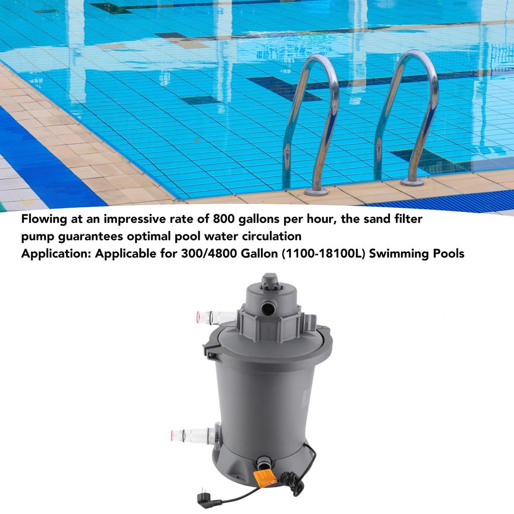 800 Gallon Sand Filter Pump 60W Pool Cartridge Filter Pump AC for 1100L To 18100L Swimming Pools