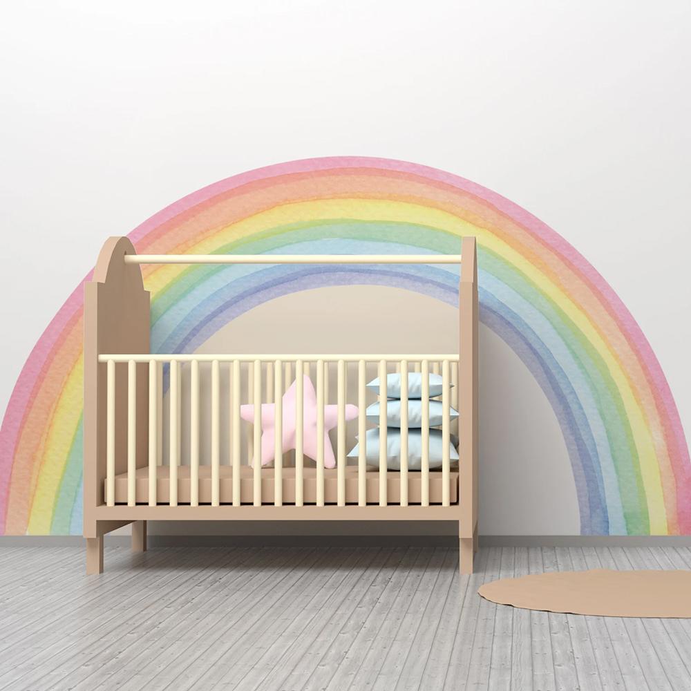 Large Rainbow Pastel Wall stickers Mural Nursery Kids Room Wall Decals Baby Shower Playroom Decorations Baby Boy Girl Gift