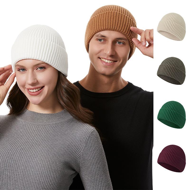 New integrated flanged knitted hat for men and women, couple warm wool hat, bag head, cold hat, casual pullover hat.