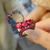 Ring Interactive Row Diamond Imitation Red Corundum Ring Female Creative Black Gold Plated Spinel Blue Stacked Wearing Ring