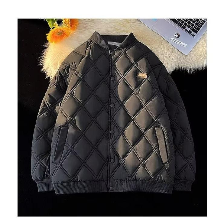 Men's Diamond Quilted Cotton Bomber Jacket - Versatile Hong Kong & College Style Winter Outerwear