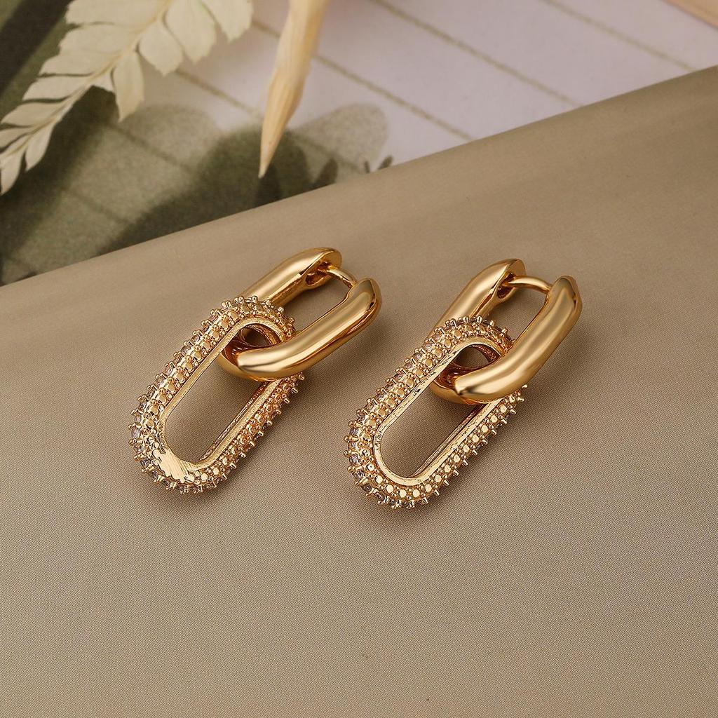 Trendy Double Hoop Oval Ear Cuff with Full Crystals Unique Fashion Earrings for Women