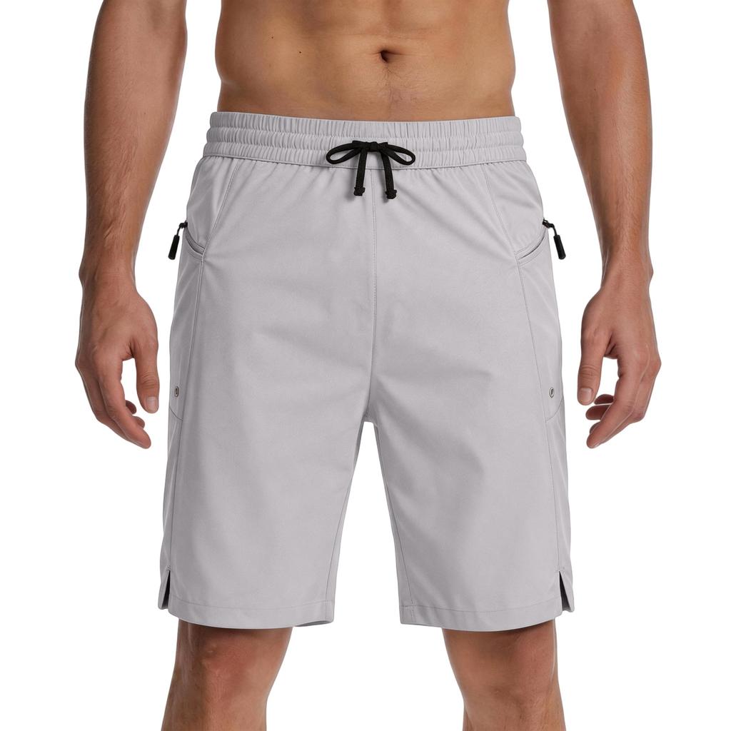 Men's Lightweight Quick Dry Sport Shorts with Zipper Pockets Elastic Waistband Breathable Fabric Casual Five Inch Inseam