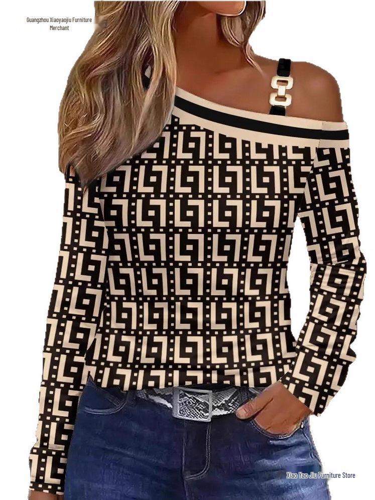 2026 Autumn Metal Buckle One-Shoulder Blouse for Women