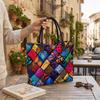 Colorful Geometric Tote Bag Large Capacity Fashion Canvas Shoulder Handbag for Daily Shopping Travel Use