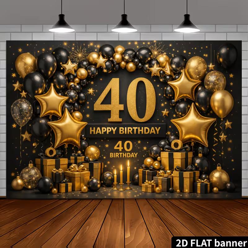 Dwuwymiarowe Tło na 40. Urodziny Czarno-Złote Balony Tło Fotograficzne