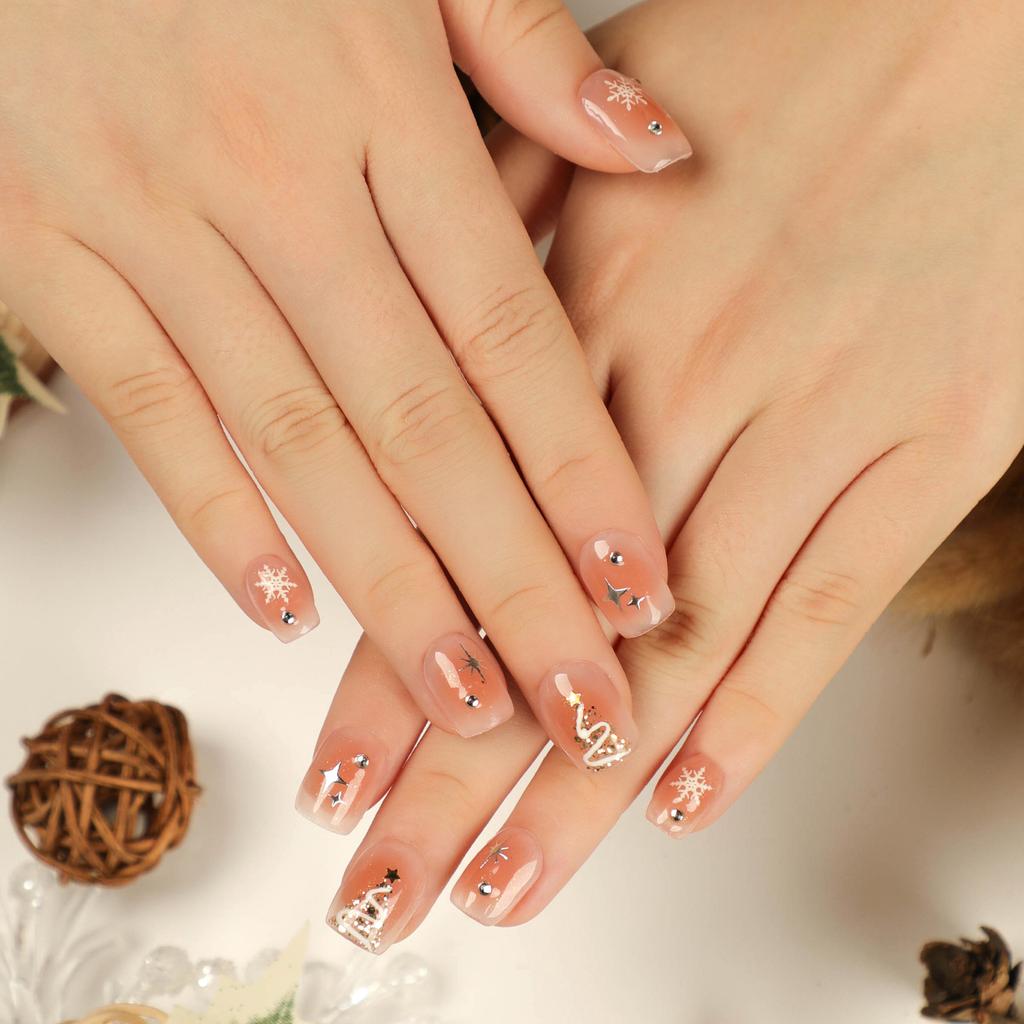 24 Stück Weihnachtskleidung Rüstung Schneeflocke Liebe Schneemann Maniküre Kurze Mandel Schleife Europäisch und Amerikanisch Lange Nagelstücke