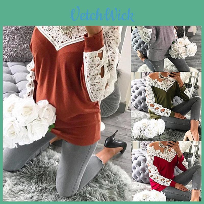 Luxurious Sexy Lace Stitching Off Shoulder Crochet Blouse Features Hollow Design