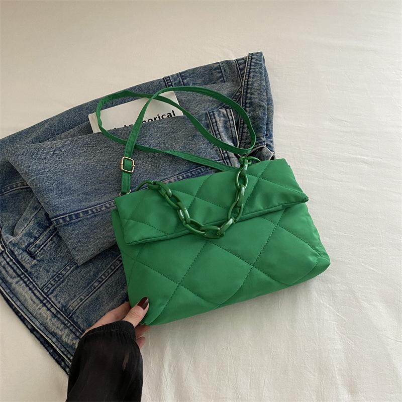 Winter Cotton Padded Quilted Handbag For Women Chain Rhombic Pattern Designer Feather Down Bag Purse Ladies Shoulder Tote Bags
