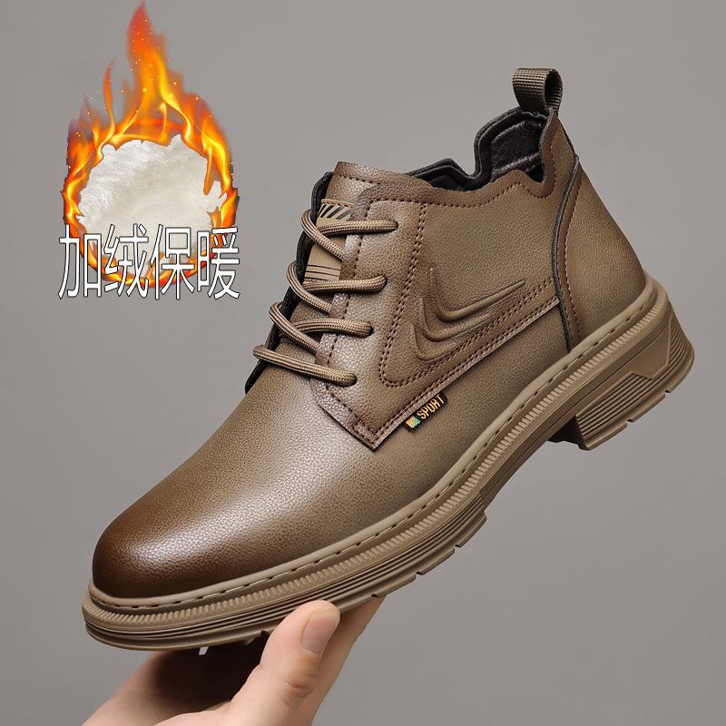 Fashion Winter Leather Velvet Warm Men's Snow Boots Fashion Soft Sole Casual Men Platform Shoes Designer Non-slip Leather Boots for Men