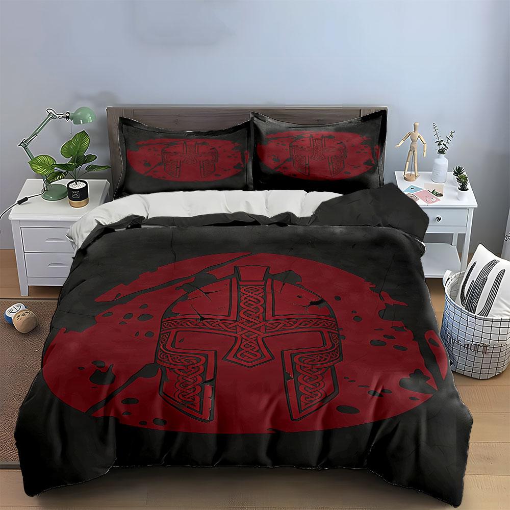 Viking helmet, red circle. Bedding sets Duvet cover sets Duvet covers Pillowcases(1 * Duvet Cover 2 * Pillowcases, without duvet insert)