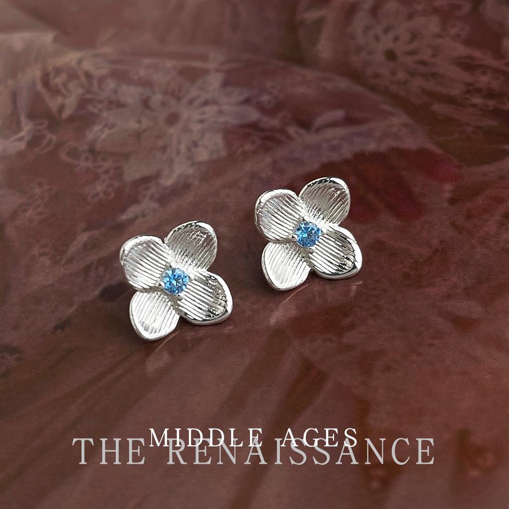 Brushed zircon flower stud earrings light luxury niche earrings simple earrings women