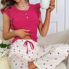 Heart Print Ruffle Casual Homewear Set – Women's Long Pants & Flying Sleeve Top, Wearable Outside, European American Style