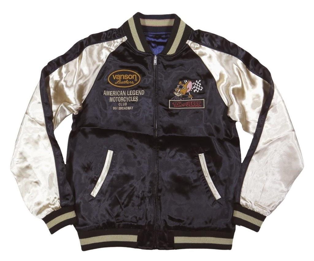 Tom and Jerry Collaboration Reversible Rayon Satin Sukajan XL BLACK [Banson] TJV-2307 (Black)