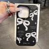 White English bow for iPhone17 ProMax leather pattern mobile phone protective case 17 large holes 16 simple